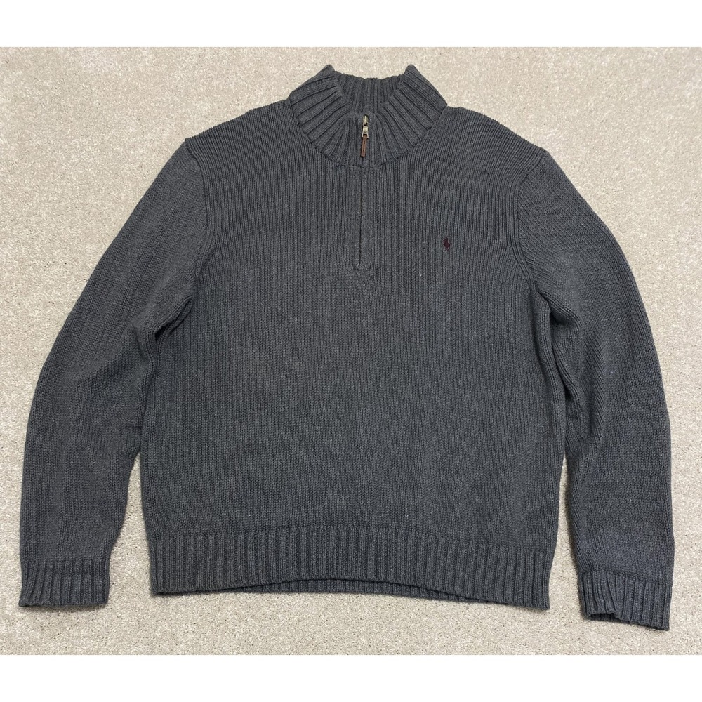 Polo Ralph Lauren Sweater Men's Size XXL  1/4 Zip Gray Pony Logo Cotton